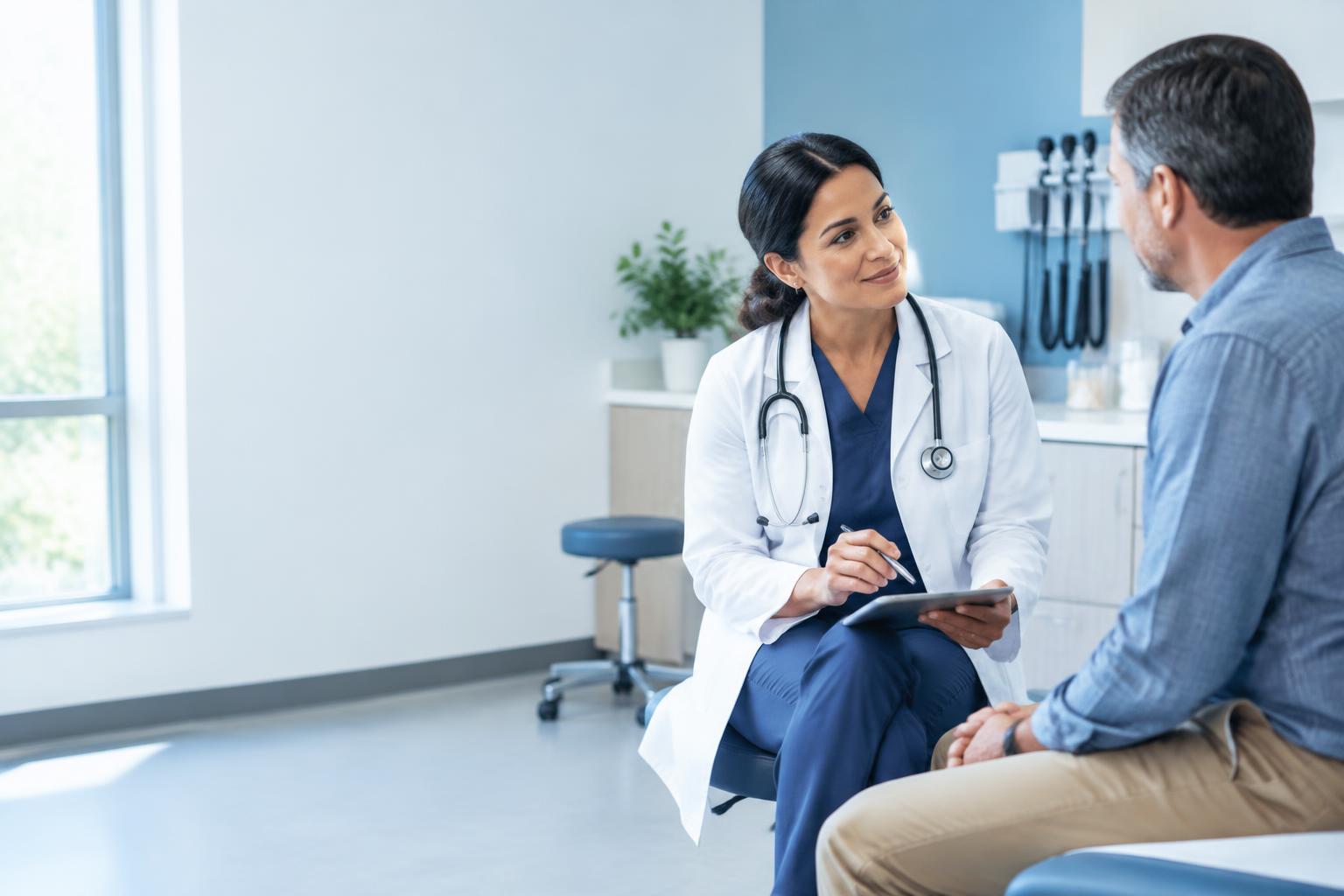 Physician consulting with a patient in a modern healthcare clinic