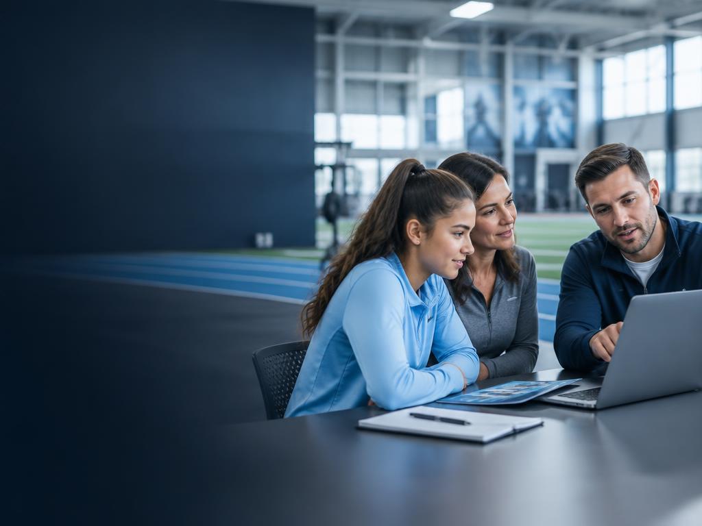 Student athlete reviewing college recruiting opportunities with an advisor