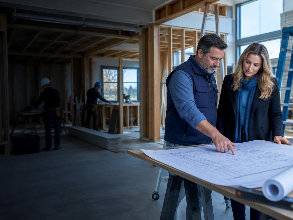 General contractor reviewing renovation plans with a homeowner