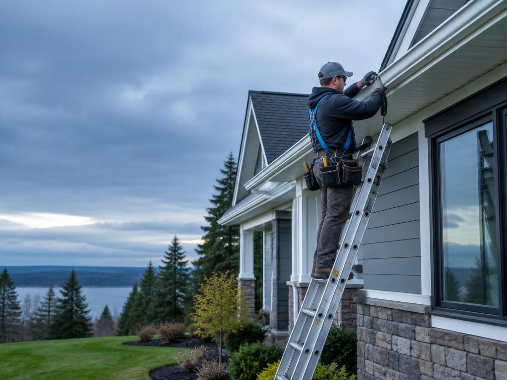 Gutter contractor installing seamless gutters on a home
