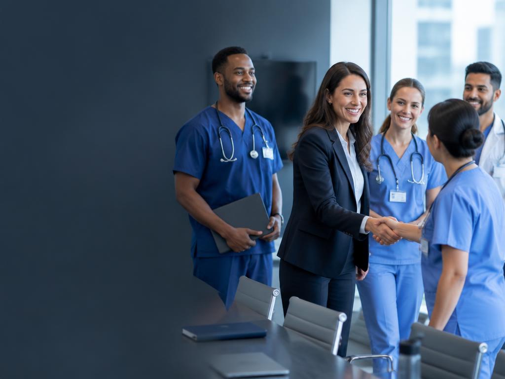 Healthcare staffing recruiter welcoming a team of clinicians