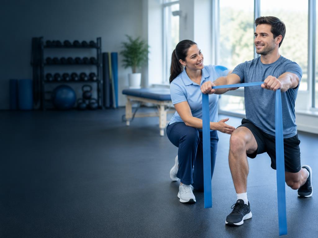 Physical therapist guiding an athlete through rehabilitation