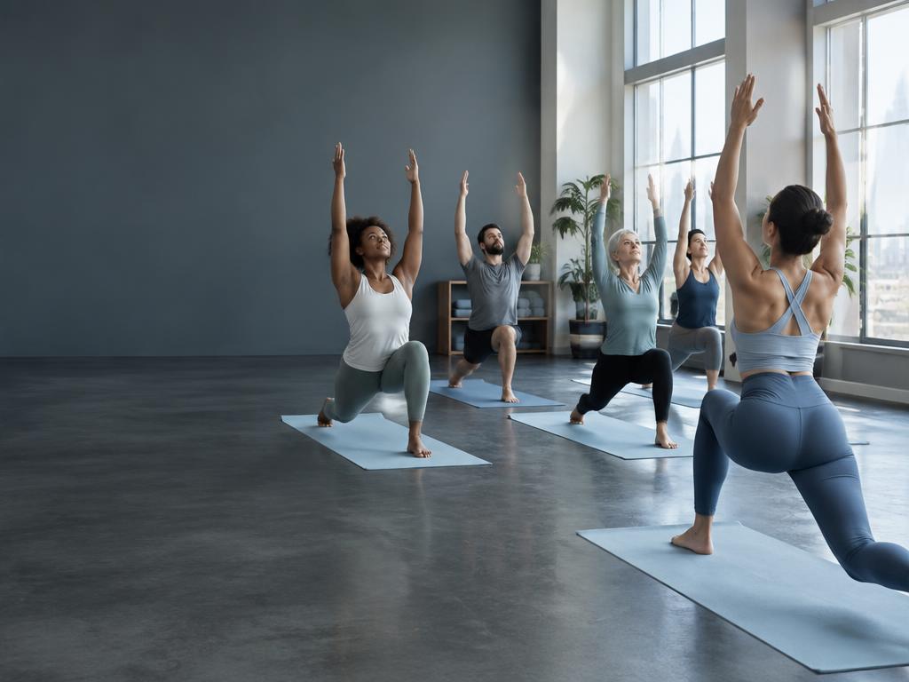 Yoga instructor leading a class in a modern studio