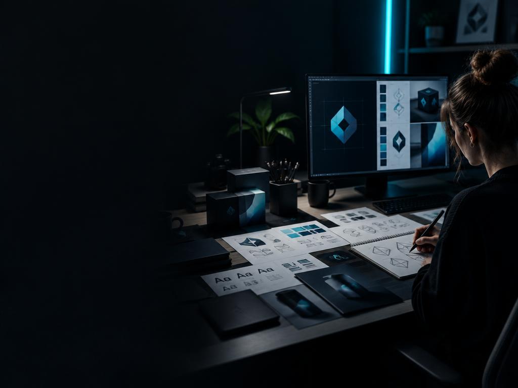 Graphic designer developing a cohesive visual identity and brand system