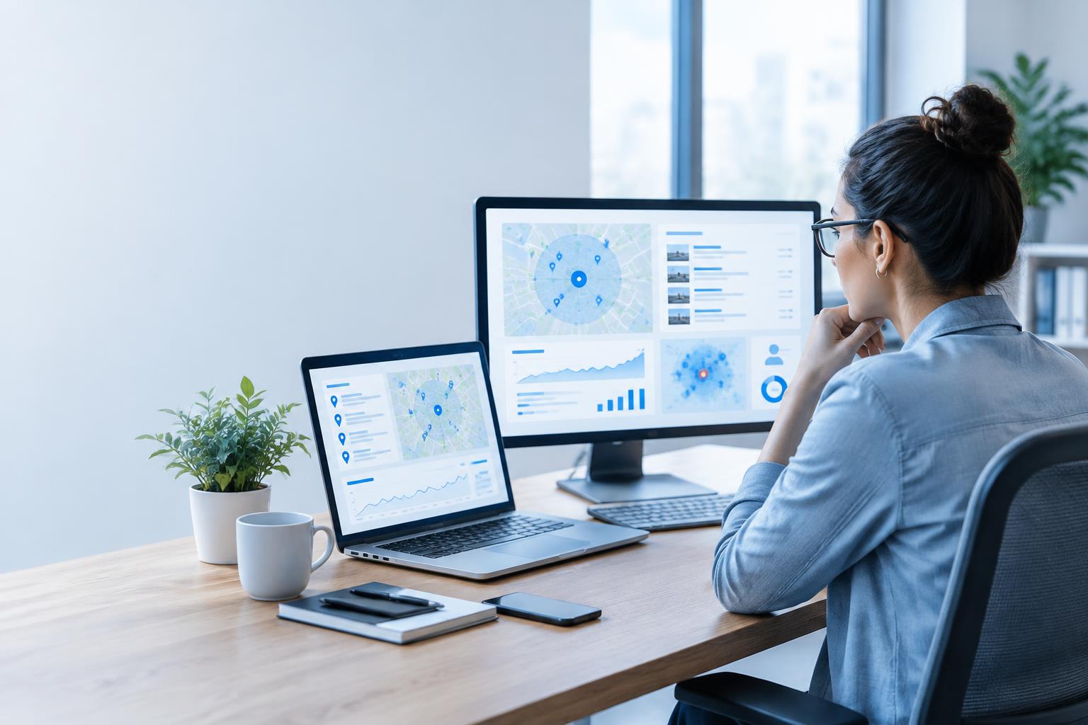 Marketing strategist analyzing local search visibility and rankings