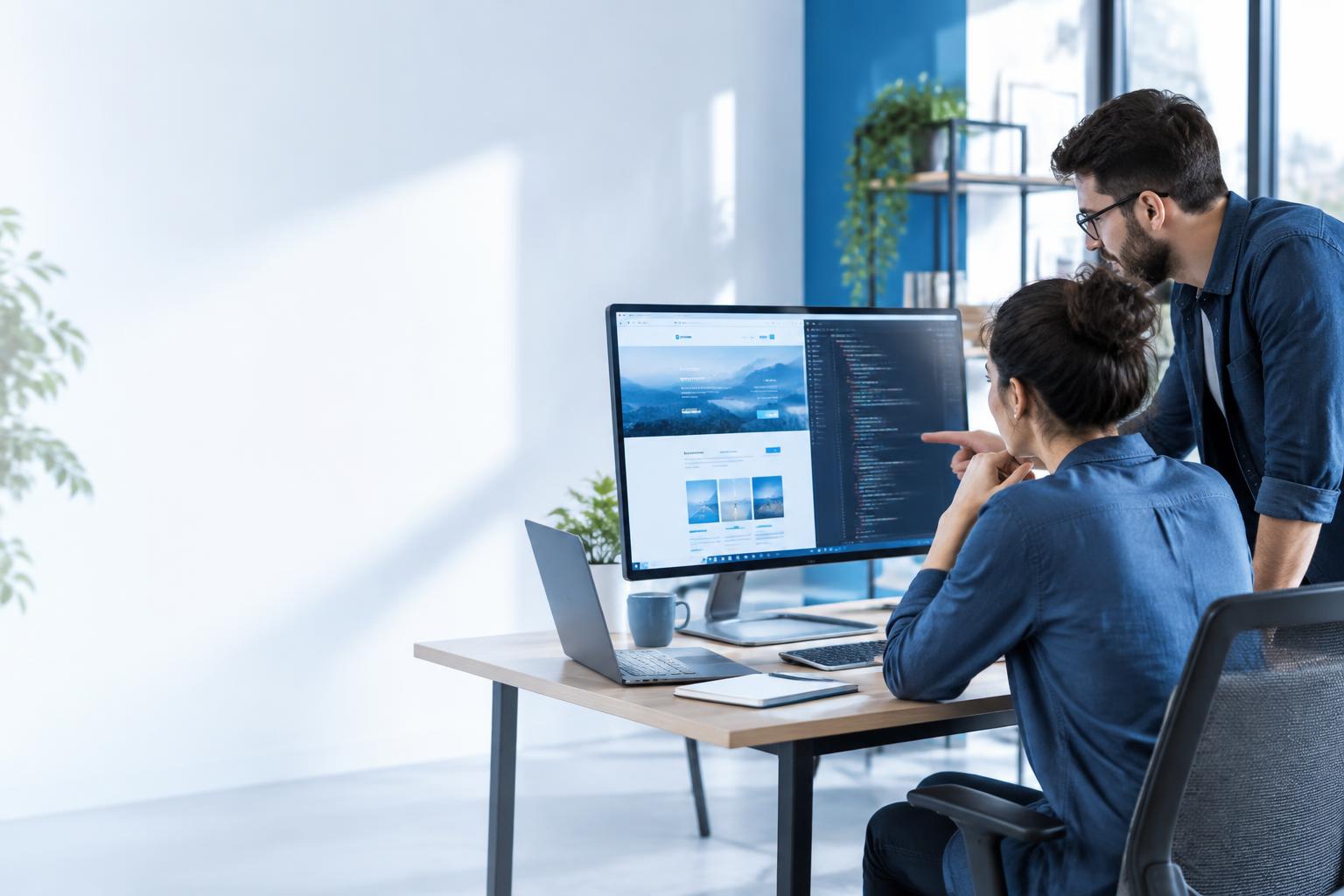 Web design and development team building a business website